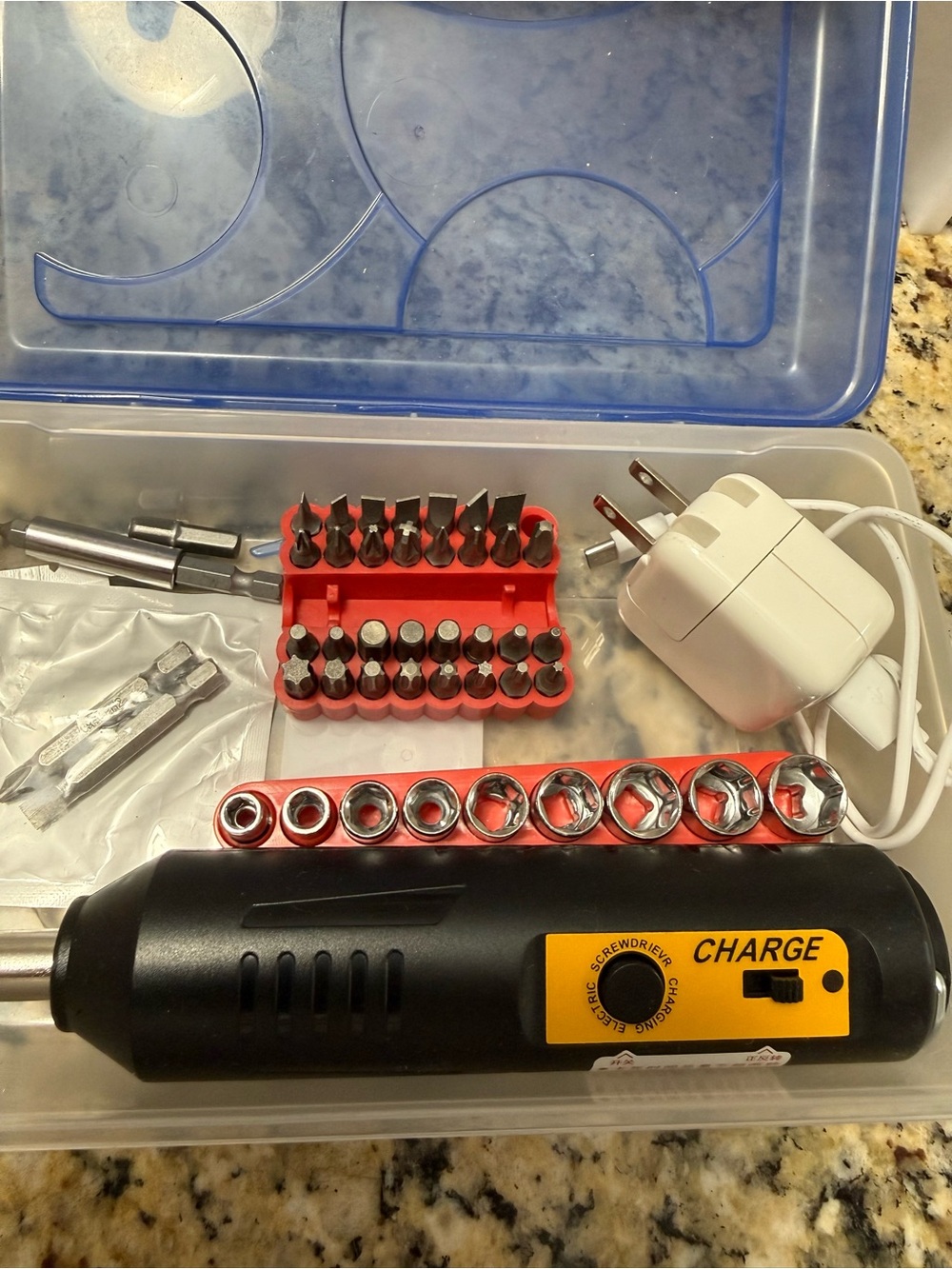 Electric Cordless Screwdriver Set with Bit & Socket Kit - Black/Yellow